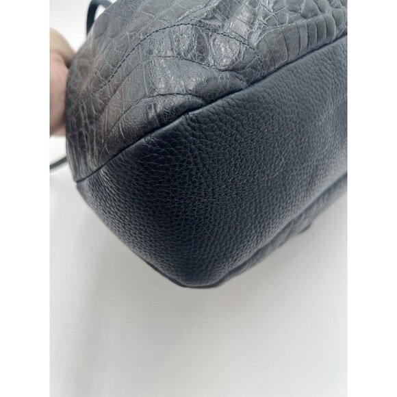 Brighton Drawstring Charcoal Gray Faux Croc & Pebbled Leather with Silver Accent - Picture 9 of 14